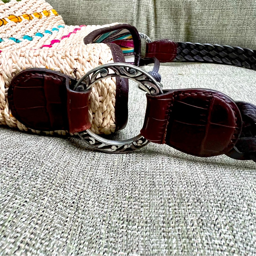 💐     BRIGHTON MULTICOLOR WOVEN STRAW SHOULDER BAG WITH BRAIDED LEATHER STRAP - Picture 5 of 11